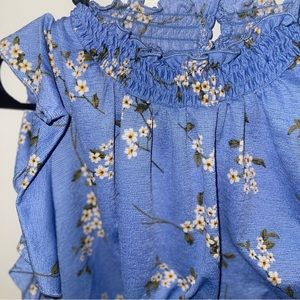 Blue floral print blouse